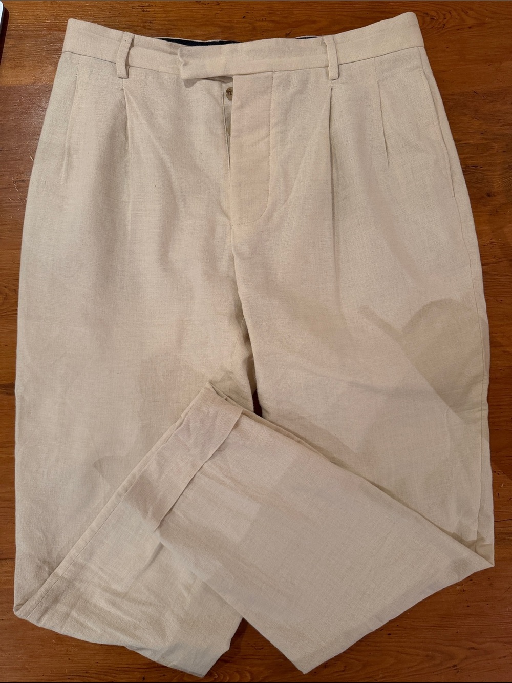 Men's Cream Pleated Chinos - Classic Lightweight Khaki Pants